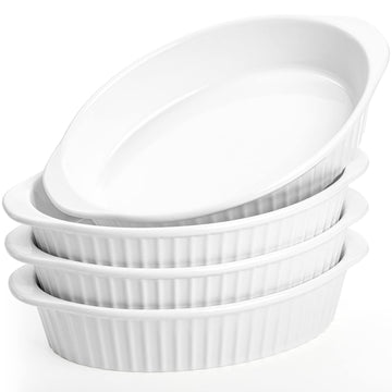 4 Pack 15 oz White Porcelain Oval Baking Dishes, 8.8 x 5.5 x 1.8 Inch Au Gratin Pans Small Table Serving Dish