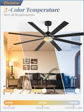 84" Ceiling Fan with LED Light and Remote - Black