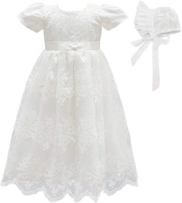 Baby Girls Christening Baptism Dress Floral Embroidered Lace Dresses for Toddler