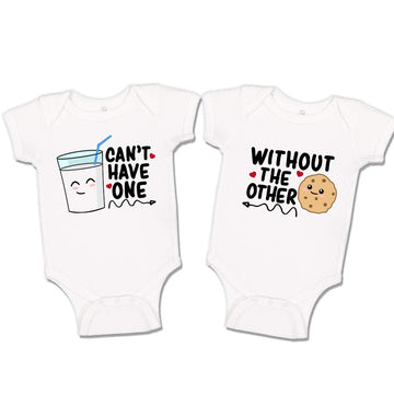 Milk and Cookies Baby Outfit Matching Twin Baby Bodysuits White