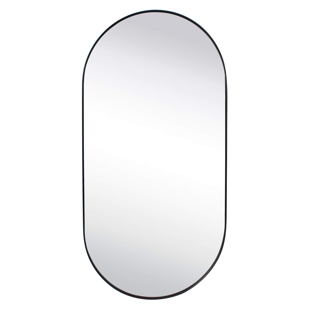 Black Oval Bathroom Mirror 20x40'' Pill Shaped Oblong Vanity Mirror Metal Framed Capsule Mirror for Wall in Stainless