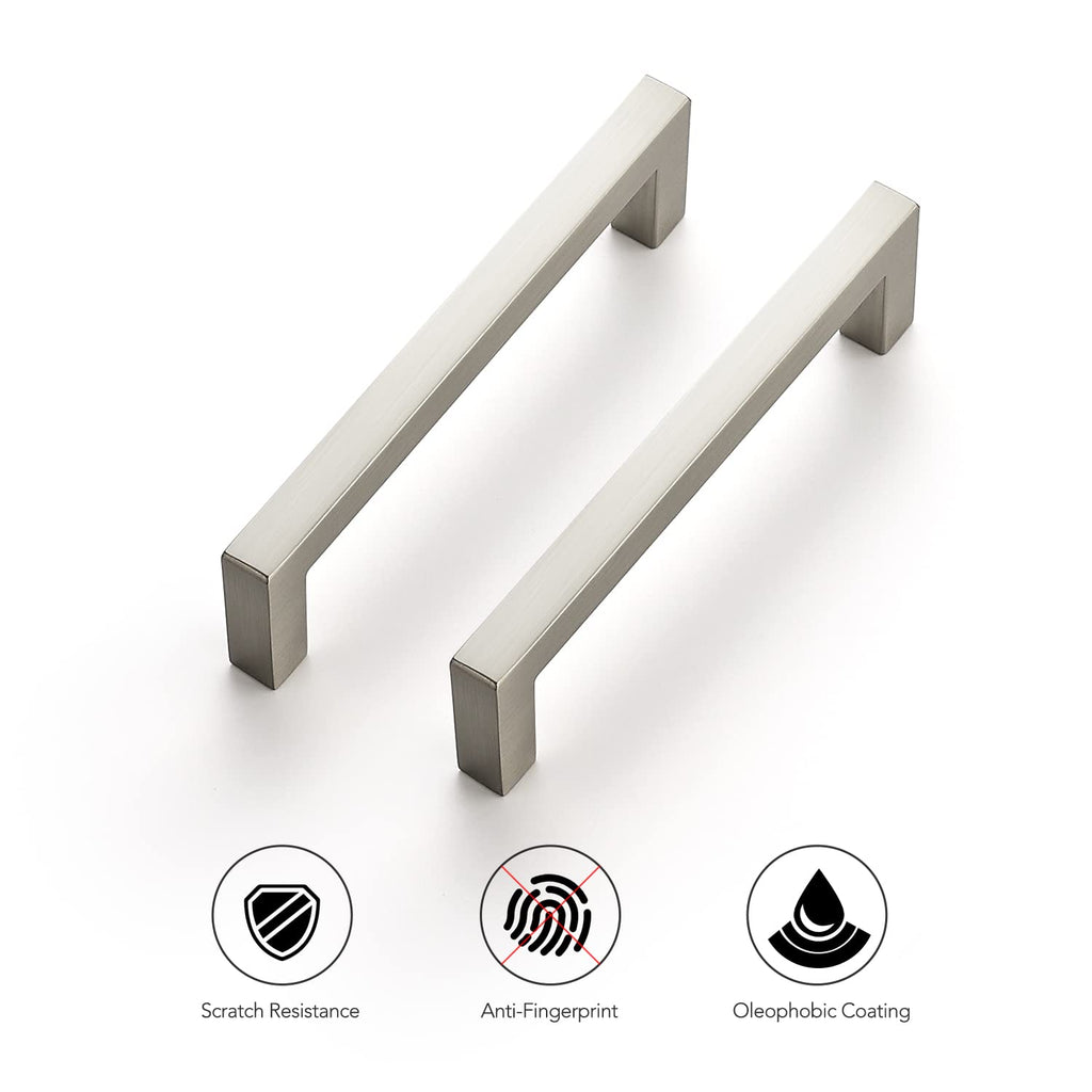 Brushed Nickel Square Solid Cabinet Handles, 3-3/4 Inch, 20 Pack