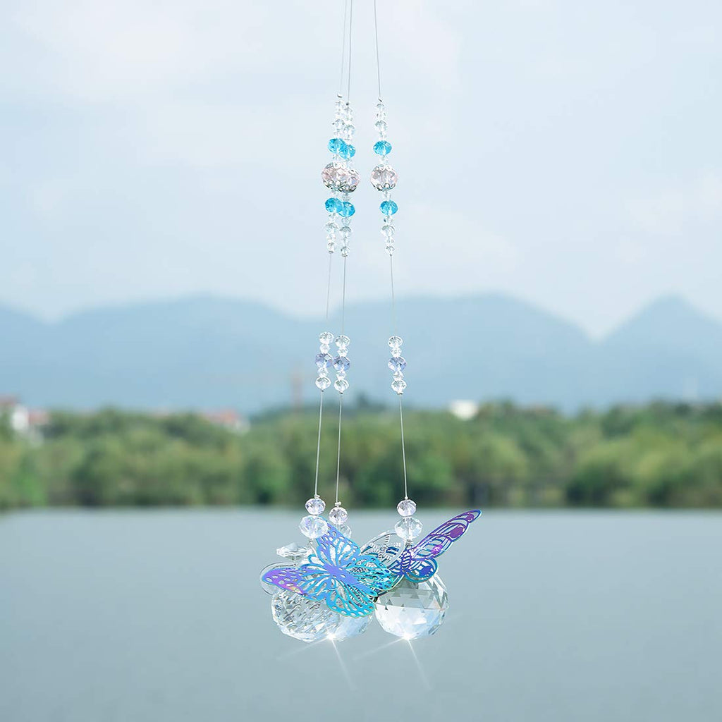 Set of 3 Crystals Ball Prisms Suncatchers Hanging Ornament Crystal Butterfly Suncatchers with Clear Crystal Ball for