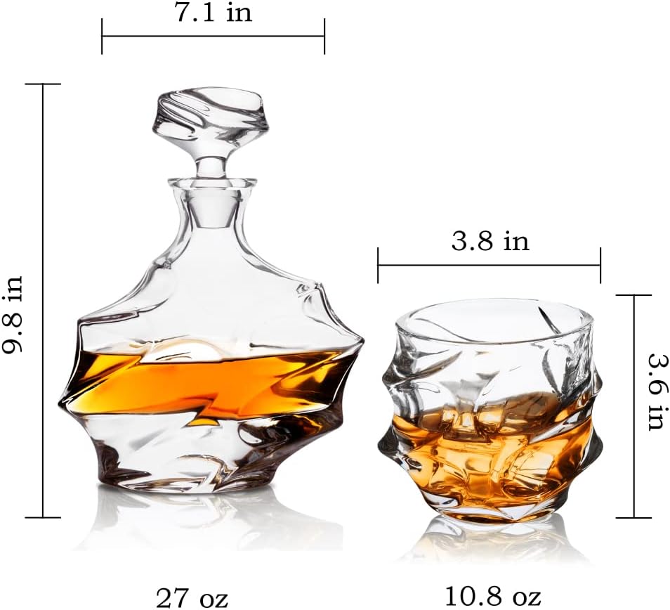 Crystal Whiskey Decanter Set with Heavy 11 Oz Old Fashioned Glasses