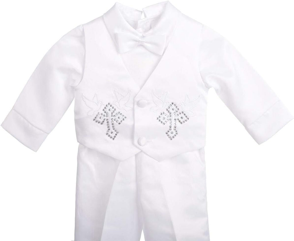 Baby Boys Christening Suit White Baptism Outfits with Bonnet