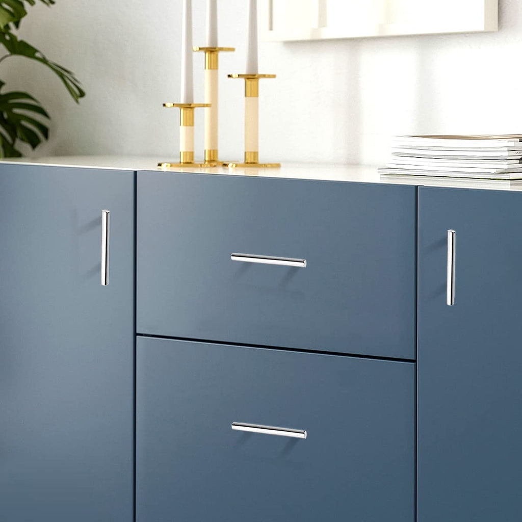 5 Pack | 5 Inch Polished Chrome Cabinet Pulls Stainless Steel Kitchen Cabinet Handles, Round T Bar Cupboard Furniture