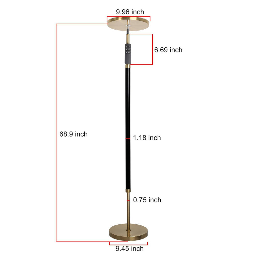 Solid Wood LED Torchiere Floor Lamp, 69" 3 Color Temp Dimmable with Remote