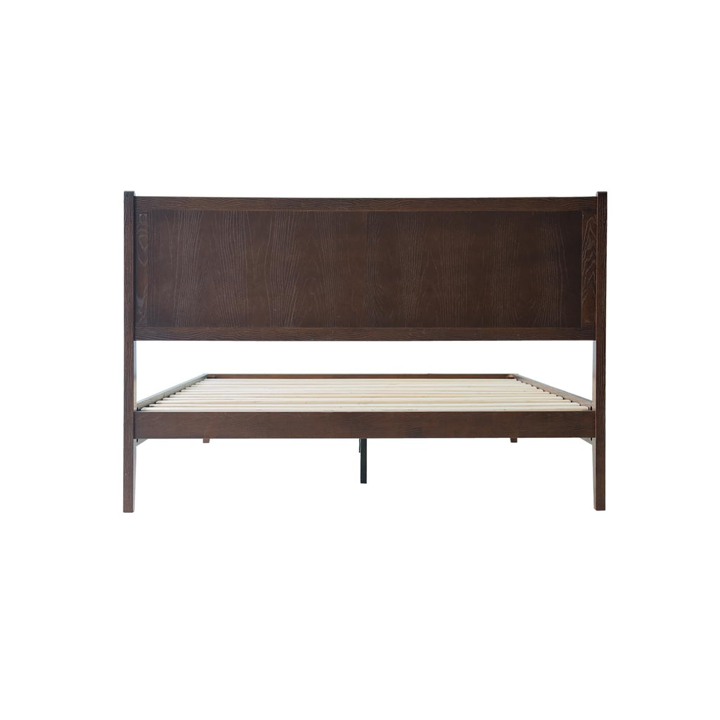 Queen Size Bed Frame with Headboard & Footboard, Solid Wood Platform Bed, Central Metal Legs, 12 Sturdy Slats, Under