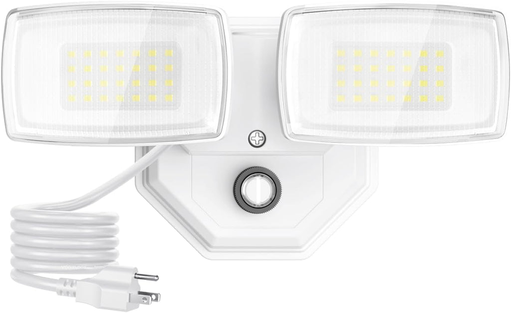 32W 3200LM Dusk to Dawn Outdoor Lighting,6500K Dual Heads Plug in Flood Light,White Outdoor Lighting,IP66 Waterproof