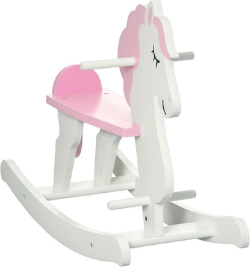 Wooden Rocking Horse for Toddlers 1-3 Kids Ride on Horse Pink & White
