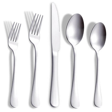 Matte Silverware Set with Steak Knives, 20-Piece Stainless Steel Flatware Set for 6, Modern Cutlery Utensils Set, Spoons