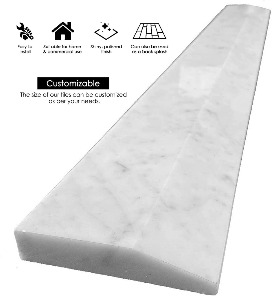 Italian Carrara White Bianco Greyish Marble One High Beveled Single Hollywood Doorway Floor Transition Threshold Tile