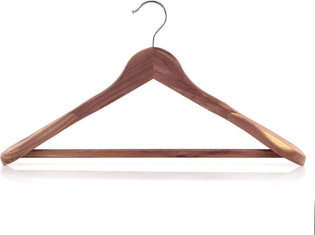 5 Cedar Wood 17.7inch Suit Hangers with Broad Shoulders and Non-Slip Ridged Trouser Bar