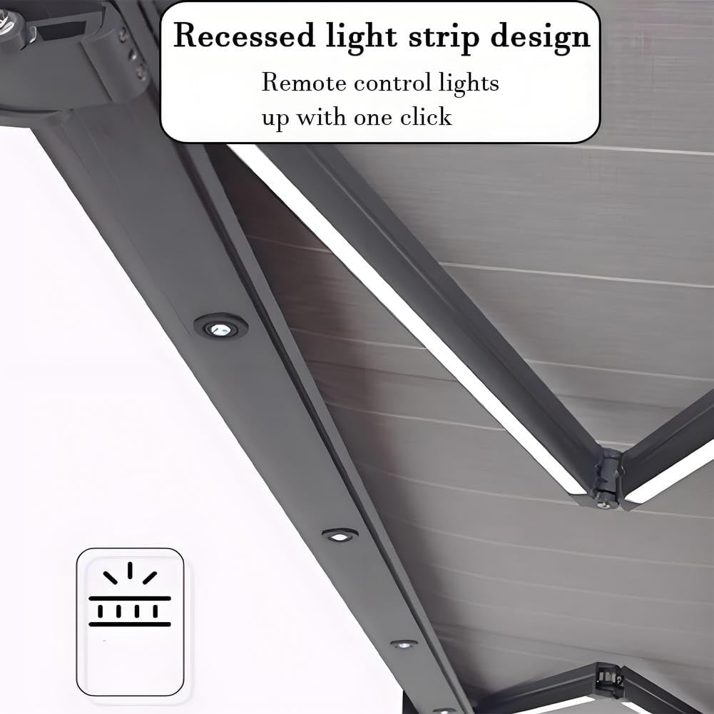 Electric Retractable Awning, Automatic Retractable Awning & LED Light, Motorized Outdoor Shade Waterproof Fabric for