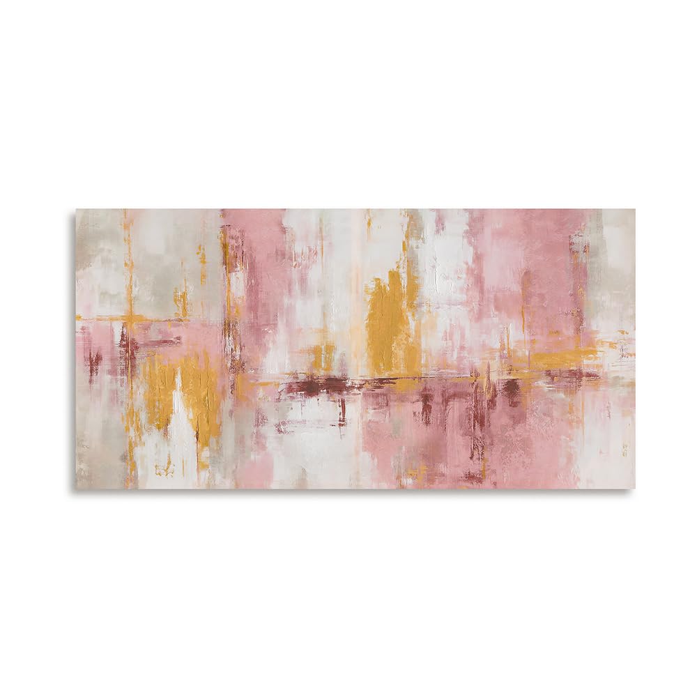 Pink and Gold Abstract Canvas Wall Art, 40 x 20 Inches