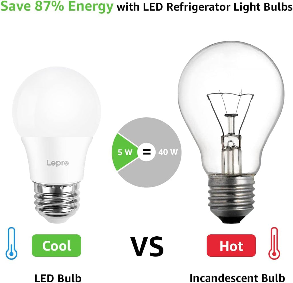 A15 E26 Refrigerator LED Light Bulb Waterproof 5W 450 Lumens 2 Pack