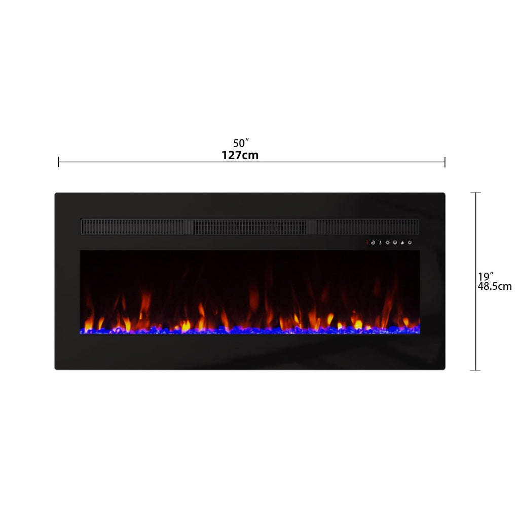 Electric Fireplace Heater Wall Mounted, 50 inch Wide Recessed Electric Fireplace, 1400W, 8H Timer, 20 Color Flame