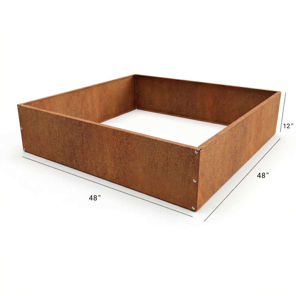 Corten Steel Outdoor Planter Box, Rustic & Modern Farmhouse Design, Large Metal Garden Bed for Commercial &