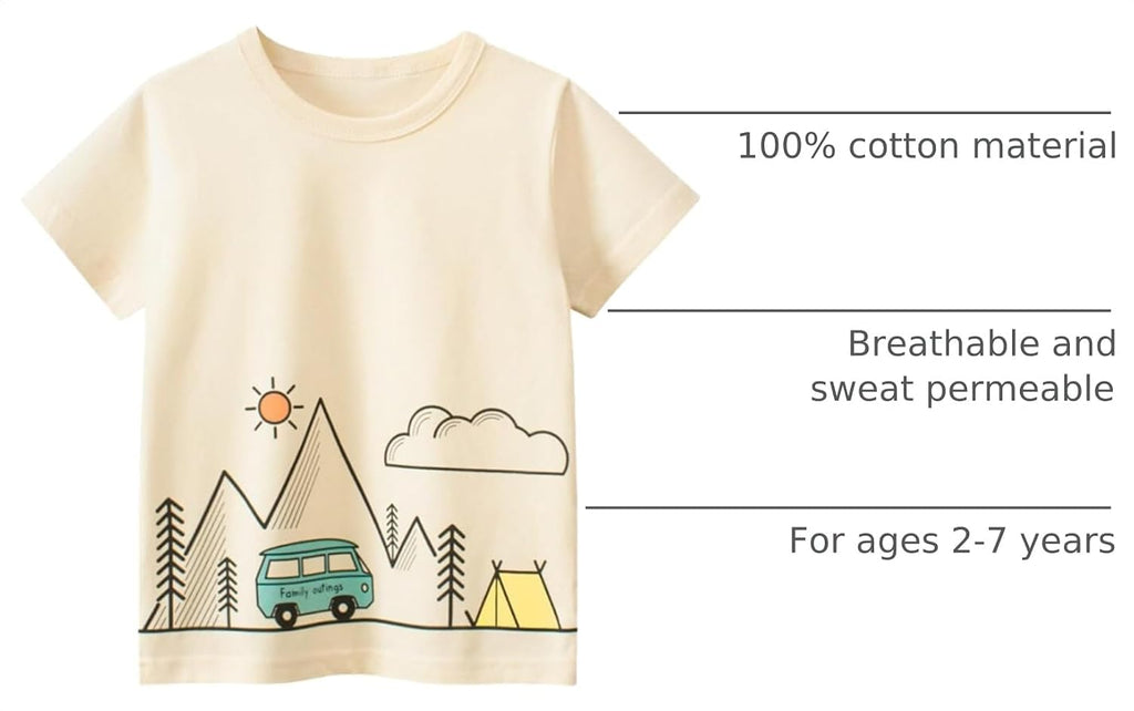 Boys' Pack Excavator Short Sleeve Crewneck T-Shirts Top Tee Toddler Boys' Value Pack Cotton T-Shirt