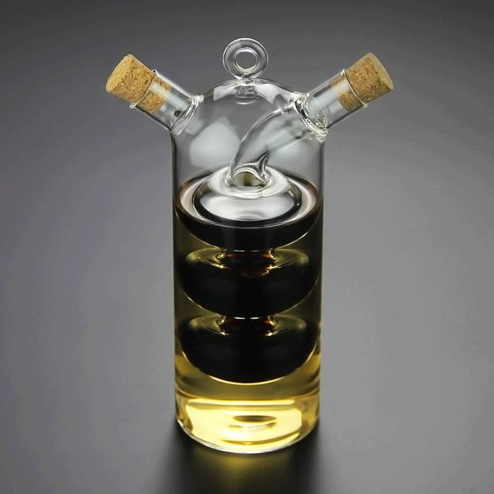 Olive Oil and Vinegar Dispenser Cruet Bottles, 2 in 1 Transparent Dual Glass Cooking Container