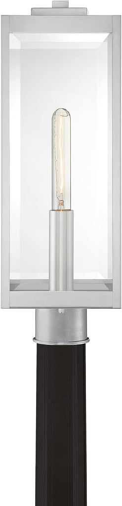 Westover Outdoor Post Lantern, 21.25 Inch 1-Light Stainless Steel Modern Lamp Post, Clear Beveled Glass