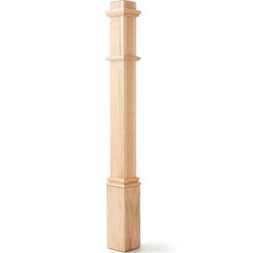 1 Pcs 48 Inch Red Oak Stair Newel Post with 3 1/2" Post and 4 1/2" Pedestal, Wood Box Newel with Pedestal for