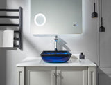 Blue Lotous Square Tempered Deco Glass Vessel Bathroom Sink in Lustrous Blue | Top Mount Sinks Above Countertop |
