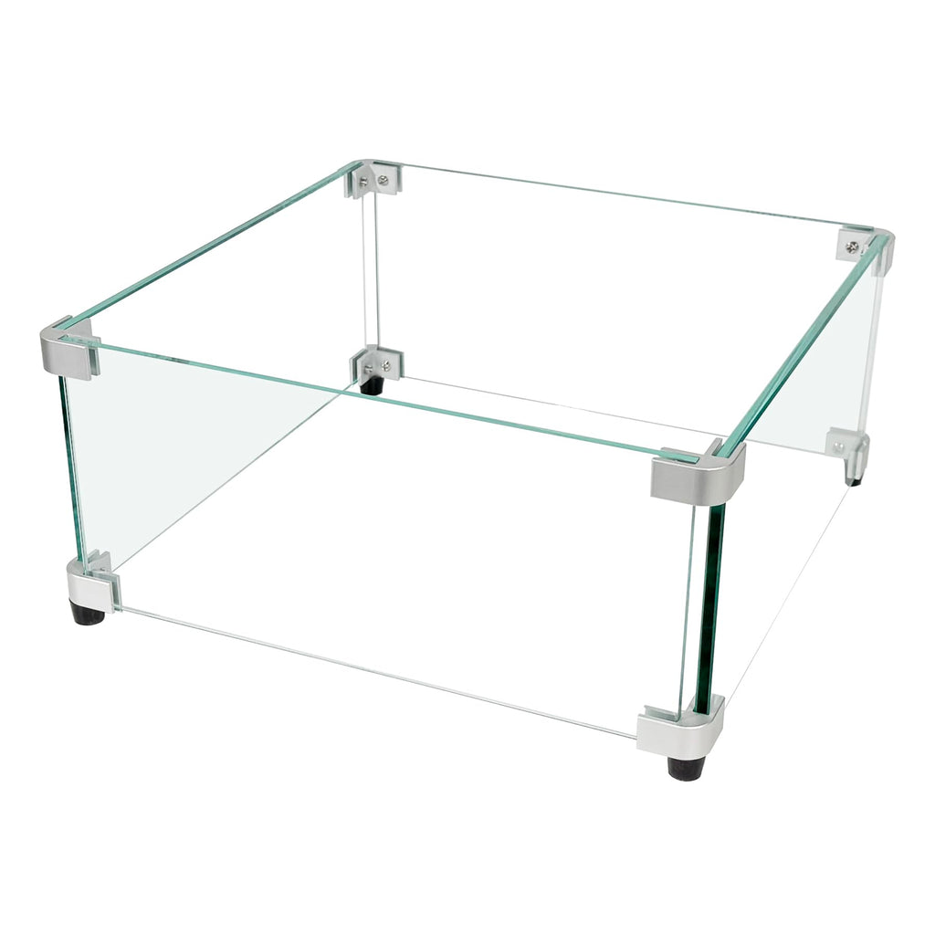 Glass Wind Guard, 15 x 15 x 6.5 inch Clear Tempered Wind Guard for Gas Firepit, Thick Square Glass Shield with