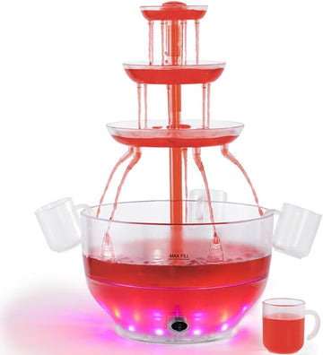 Drink Fountain for Parties - 1.5 Gal, 3 Tier Punch Bowl Drink Tower, LED Base, 6 Reusable Cups - Drink Dispenser - Set of 6