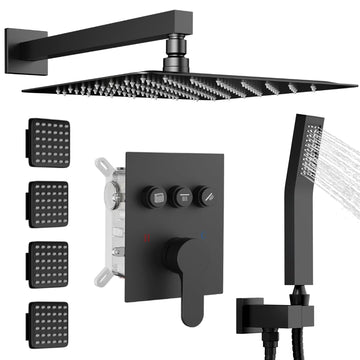 Shower System with Body Jets, Shower Faucet Sets 12" Rain Shower Head with Handheld Spray, Can Use at Same Time, Push