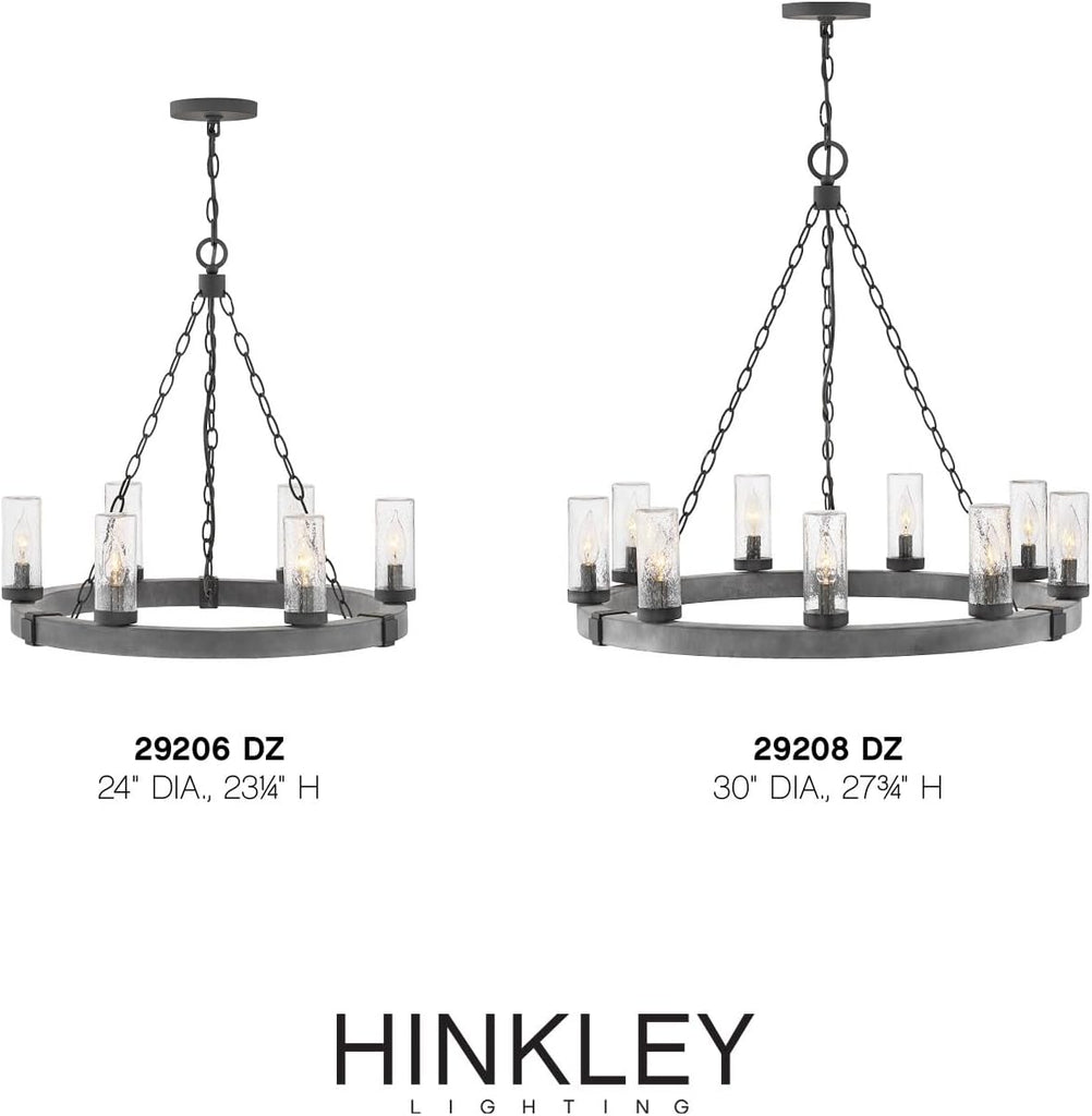 Sawyer Six Light Medium Outdoor Chandelier, Aged Zinc