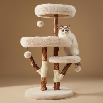 44" Heavy-Duty Stable Natural Wood Cat Tree for Large Cats