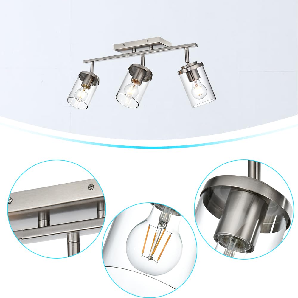 Modern Semi-Flush Mount Ceiling Light 3-Light Adjustable Ceiling Spotlight Brushed Nickel Kitchen Track Lighting