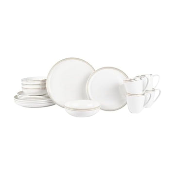 By Fitz and Floyd Nevaeh Bone China Coupe Gold Bands Dinnerware Set, Service for 4