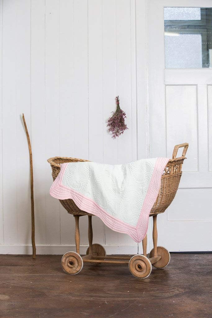 Baby Quilt,White with Pink Trim