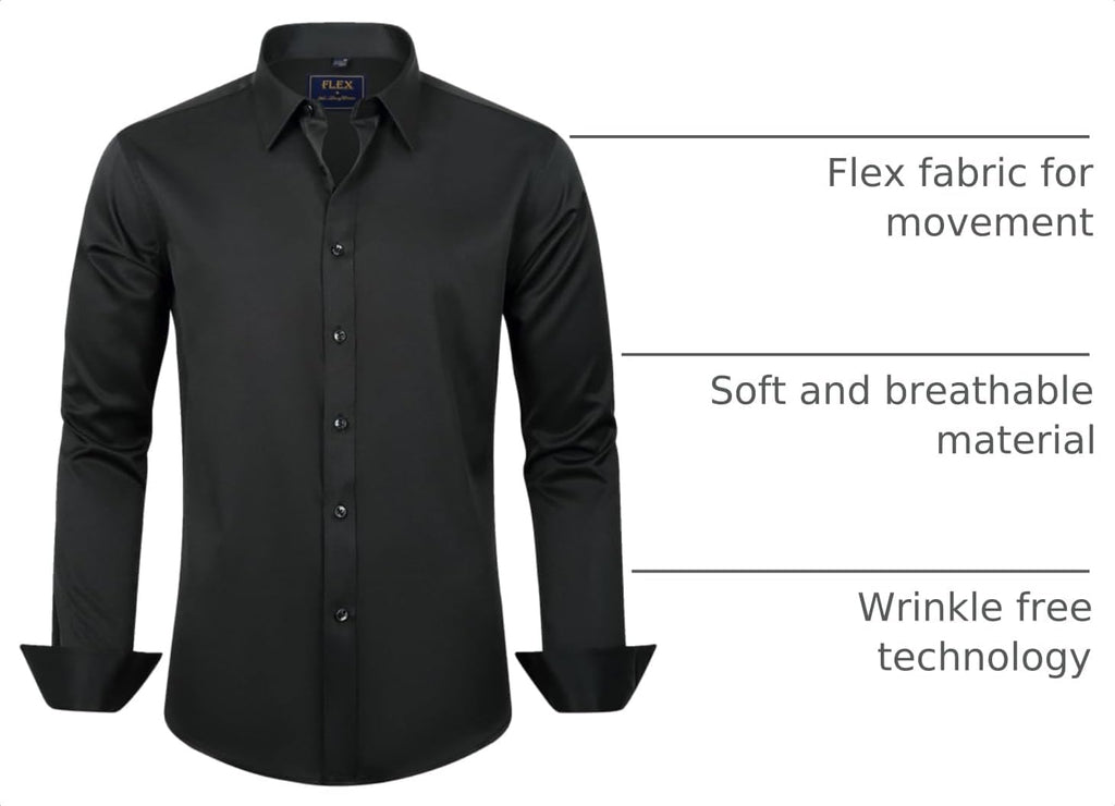 Boy's Long Sleeve Dress Shirts Solid Stretch Wrinkle-Free Shirt Kids Casual Button Down Shirts School Uniform