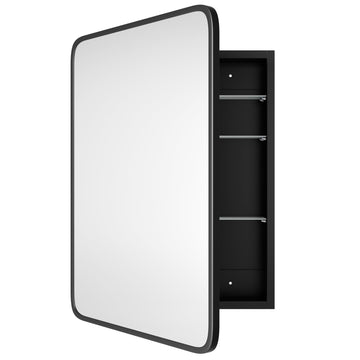 Medicine Cabinet with Black Metal Frame Mirror, Overall 20"x30"
