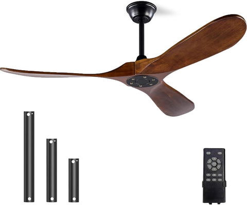Solid Wood Ceiling Fan Without Light, 52 inch Walnut Ceiling Fan with 3 Wood Blades 6 Speeds Smart Timing Reversible DC Motor, Modern Ceiling Fans for Indoor Outdoor Farmhouse/Patios - Dark Walnut A101-B0CMTHNR1G