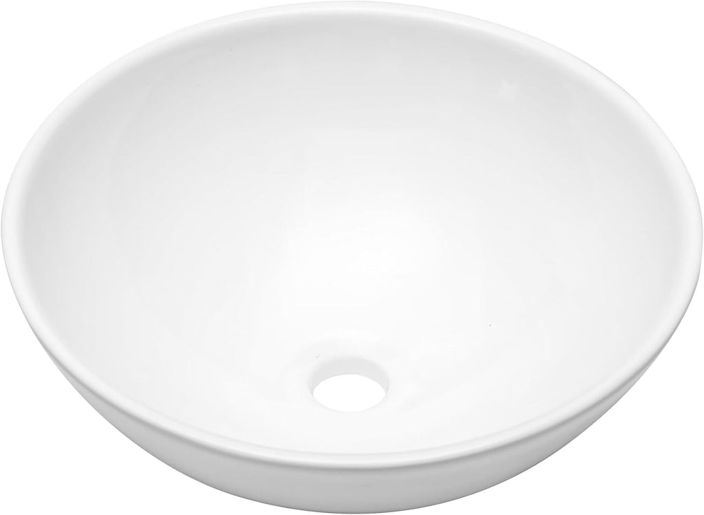 Vessel Sink Round - 16"x16" Modern Round Bowl Above Counter White Porcelain Ceramic Bathroom Vessel Vanity Sink