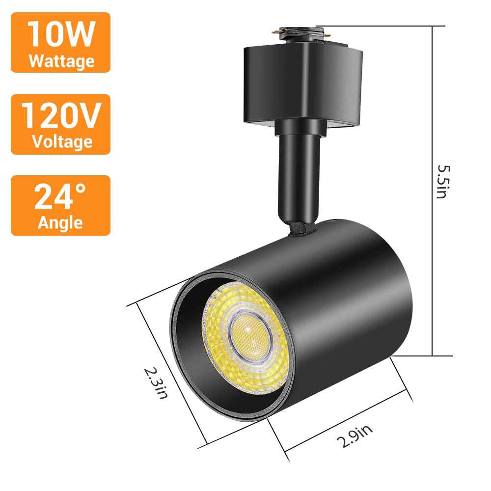 J Type Track Lighting Heads Dimmable, Black, Pack of 6
