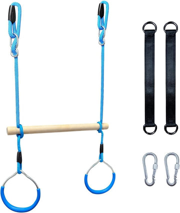 Trapeze Swing Bar with Gymnastic Rings | Sturdy Steel Construction | Warrior Accessories for Obstacle Course | Great