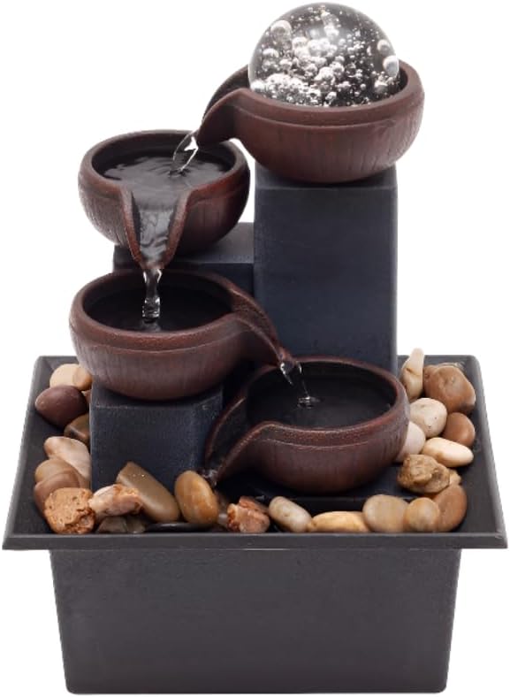 Indoor Desktop Fountain 4-Tier Desktop Fountain with Warm LED Lights & 3-Speed Adjustable Pump - Ideal for Bedrooms