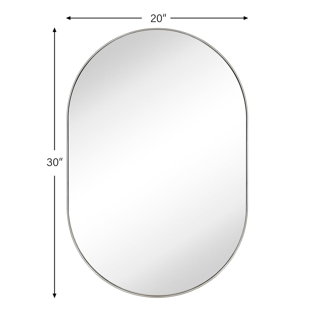 Brushed Nickel 20x30'' Oval Brushed Silver Capsule Pill Shaped Bathroom Vanity 30 x 20 inch Oblong Metal Framed in