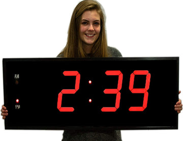 Huge Industrial Warehouse Cafeteria Gym Clock 8 Inch Numbers Aluminum Frame with Full Function Remote Control (Red