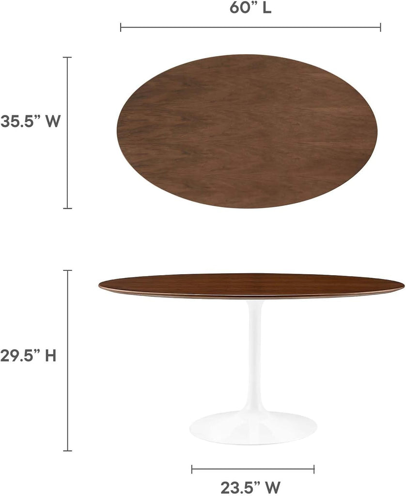 Inspired Tulip Style Oval Pedestal Dining Table — Walnut, 60″ Oval