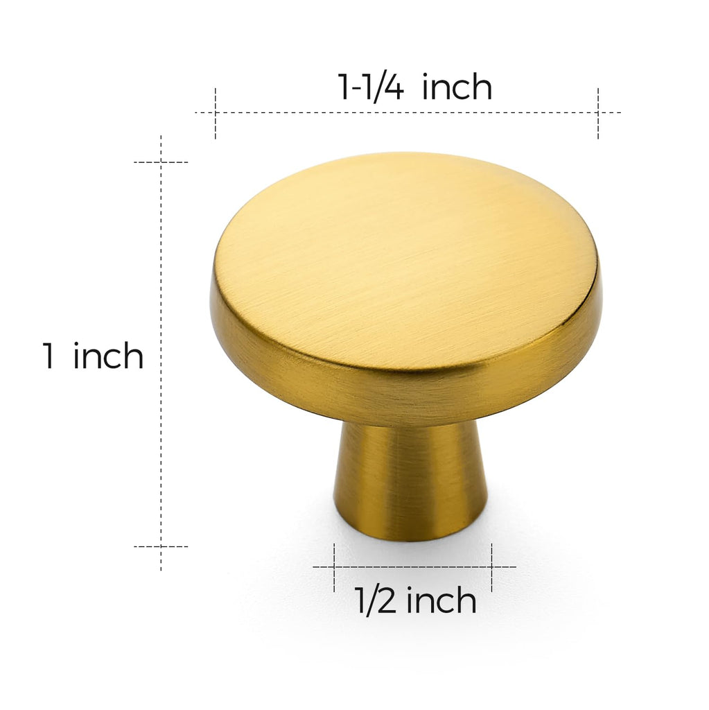 Brushed Brass Drawer Pulls, 1-1/4 Inch Cabinet Knobs,25 Pack