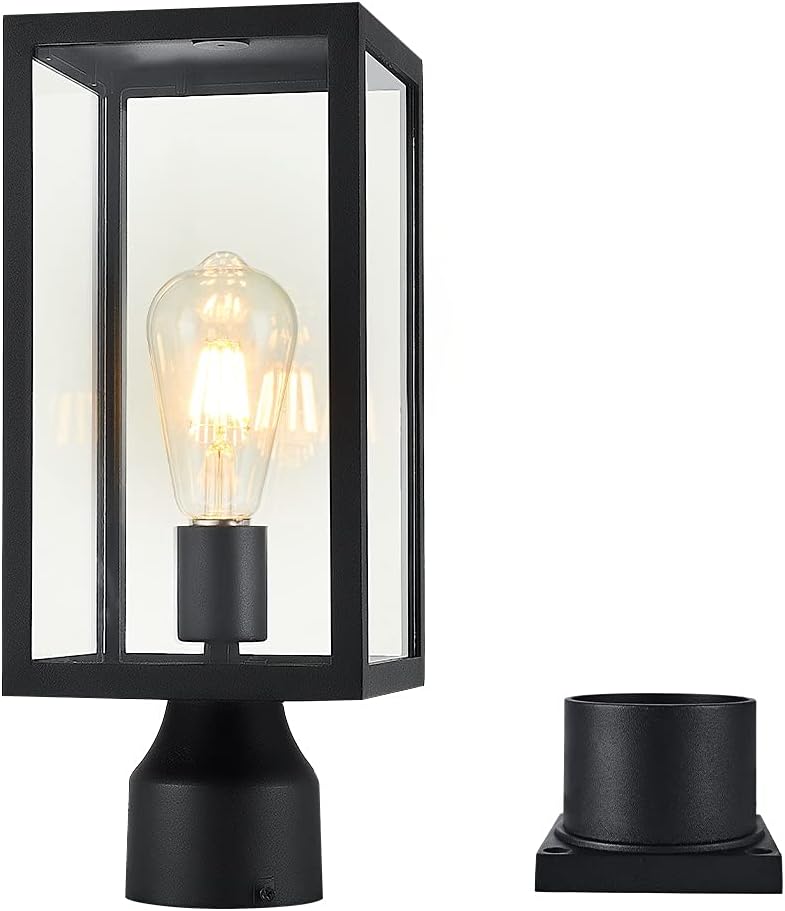Large 15 inch Outdoor Post Light,Waterproof Cast Aluminium Lamp Post Light Fixture,Post Lantern with Pier Mount Base