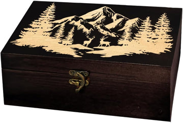 Forest and Mountains Wooden Memorial Storage Box with Hinged Lids