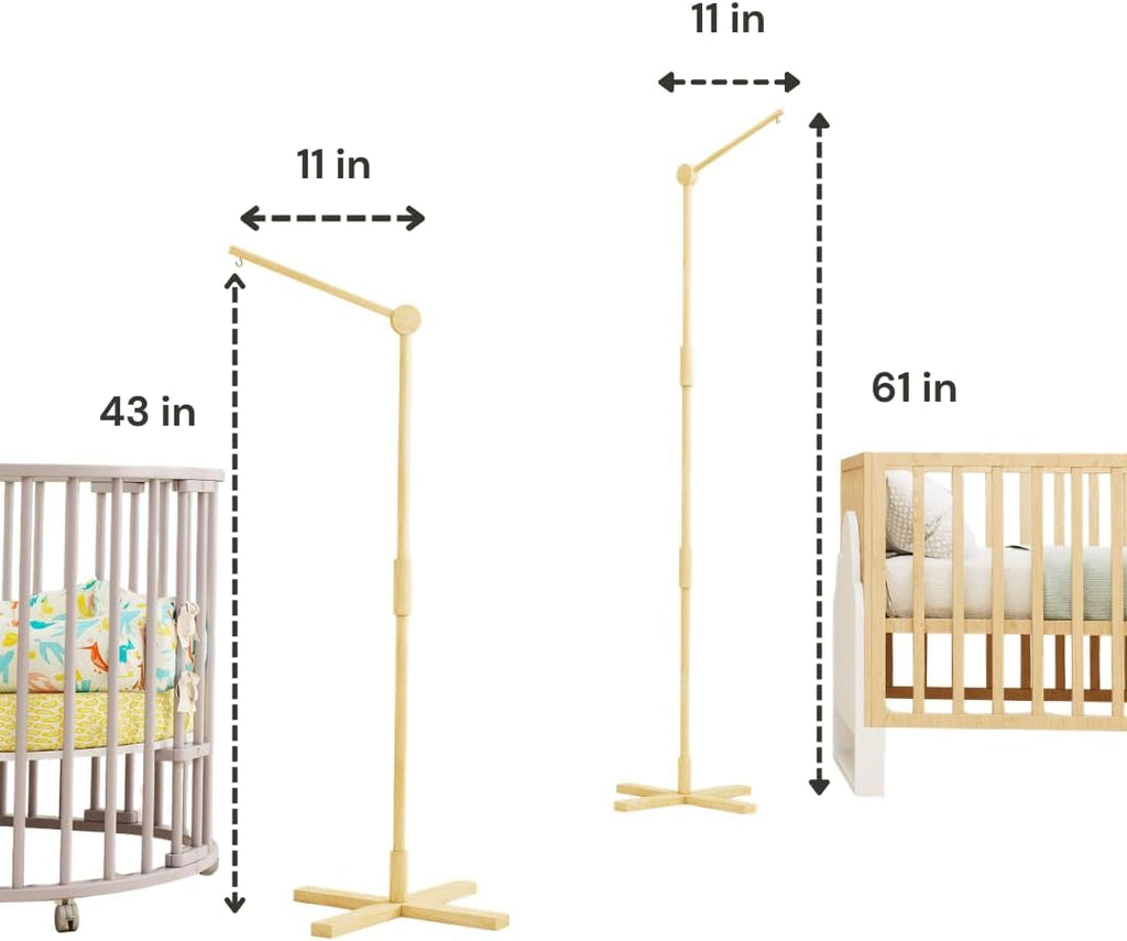 Crib Mobile Arm Wooden Floor Standing - 61 Inches Mobile Arm for Crib|Movable Baby Mobile Hanger|Strong Anti-Dumping