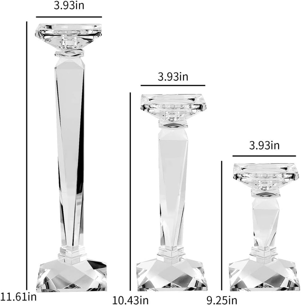 Crystal Candle Holders Set of 3, 9",10.5",11.5" Tall Crystal Candlestick Holders, Candlestick Holders Taper Candle